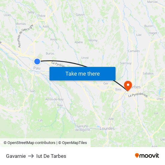 Gavarnie to Iut De Tarbes map