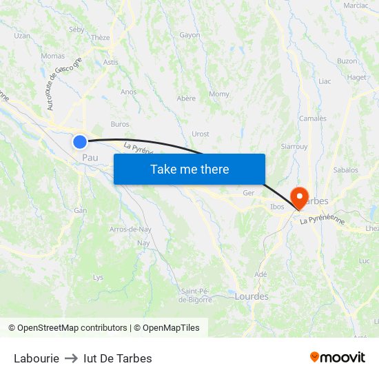 Labourie to Iut De Tarbes map