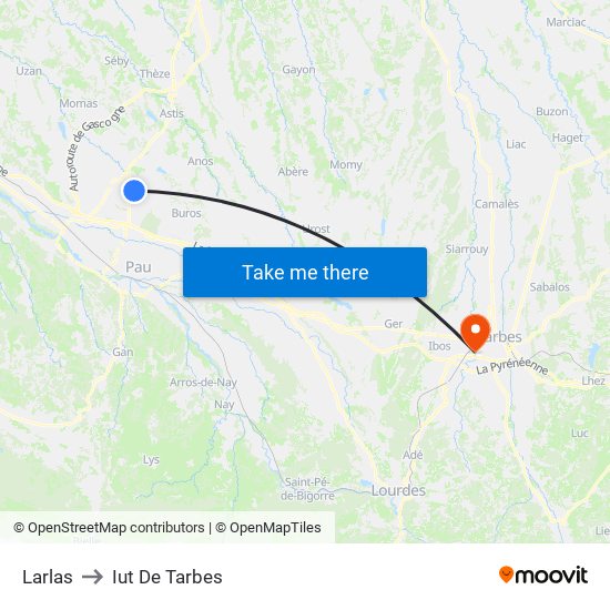 Larlas to Iut De Tarbes map