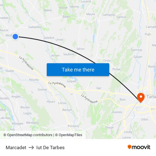 Marcadet to Iut De Tarbes map