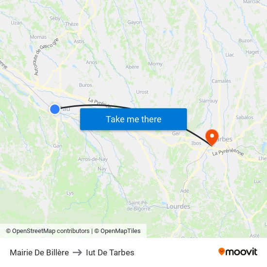 Mairie De Billère to Iut De Tarbes map