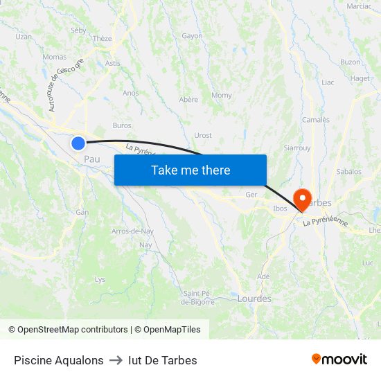 Piscine Aqualons to Iut De Tarbes map