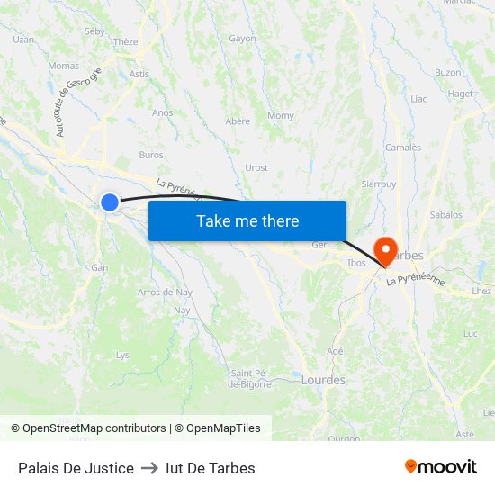 Palais De Justice to Iut De Tarbes map