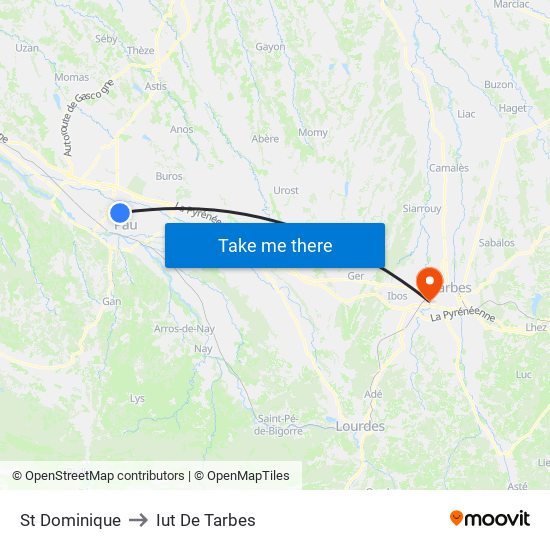 St Dominique to Iut De Tarbes map