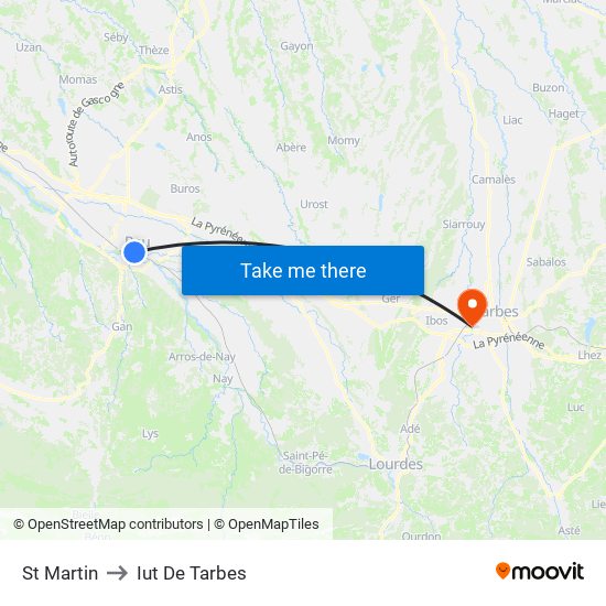 St Martin to Iut De Tarbes map