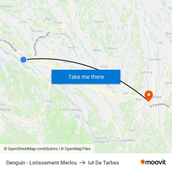 Denguin - Lotissement Merlou to Iut De Tarbes map