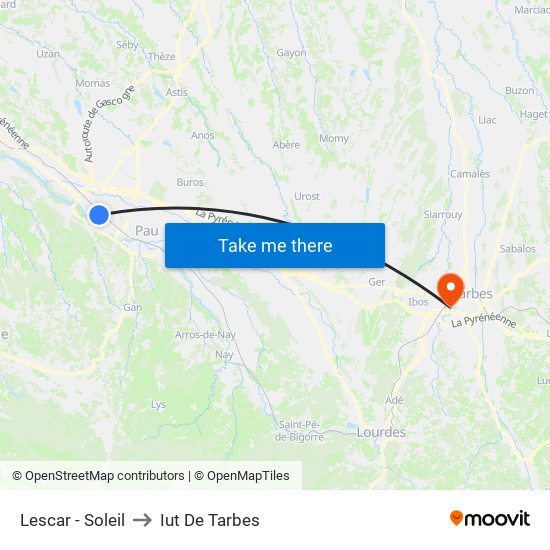 Lescar - Soleil to Iut De Tarbes map