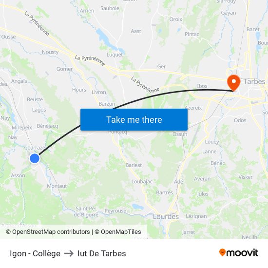 Igon - Collège to Iut De Tarbes map