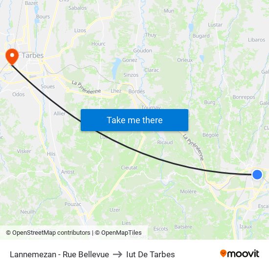 Lannemezan - Rue Bellevue to Iut De Tarbes map