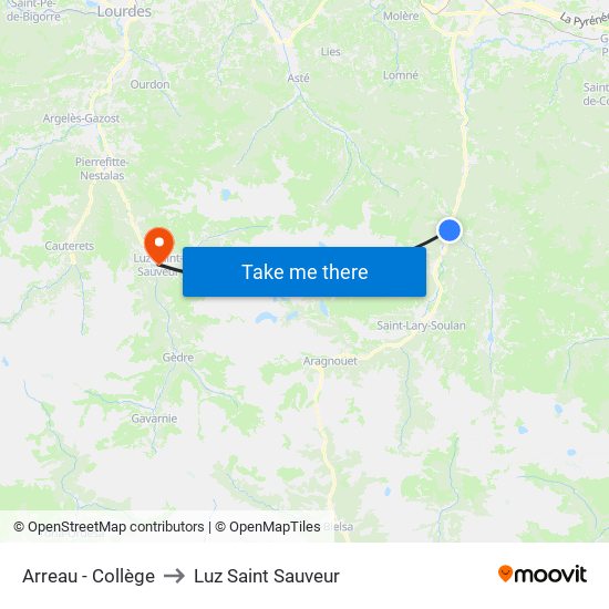 Arreau - Collège to Luz Saint Sauveur map