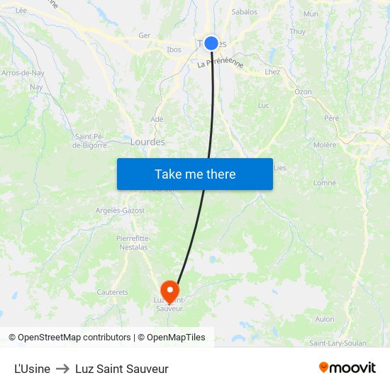 L'Usine to Luz Saint Sauveur map