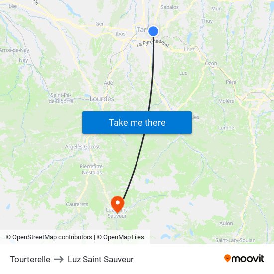 Tourterelle to Luz Saint Sauveur map
