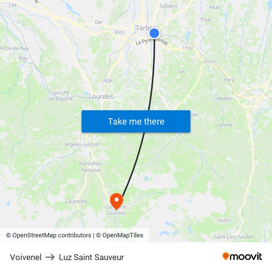 Voivenel to Luz Saint Sauveur map