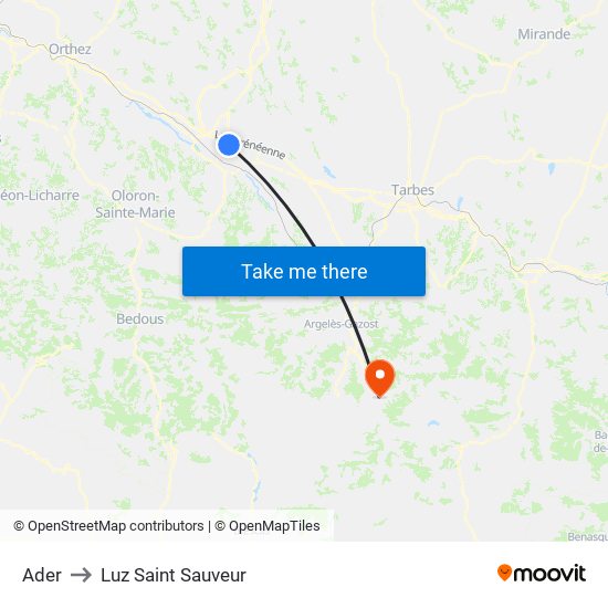 Ader to Luz Saint Sauveur map