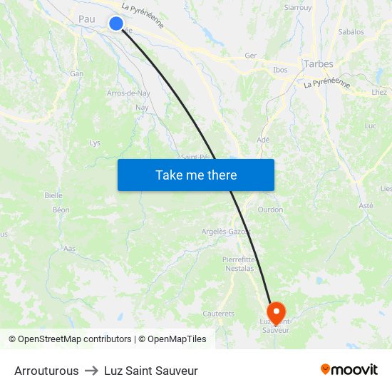 Arrouturous to Luz Saint Sauveur map