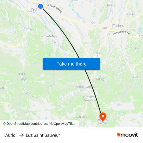 Auriol to Luz Saint Sauveur map