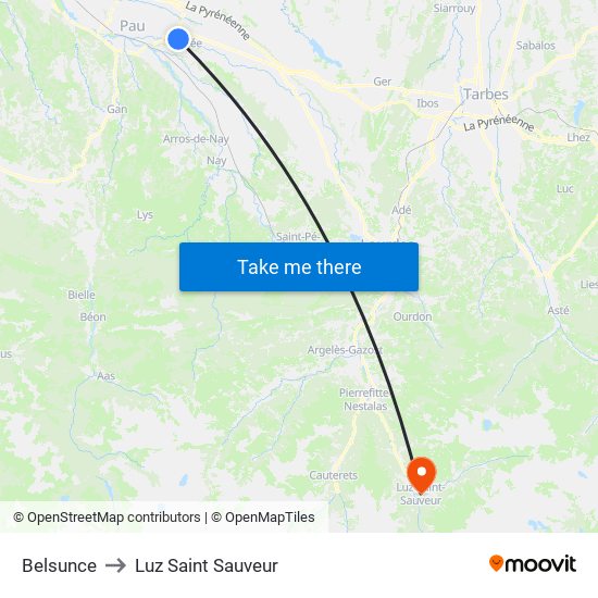 Belsunce to Luz Saint Sauveur map