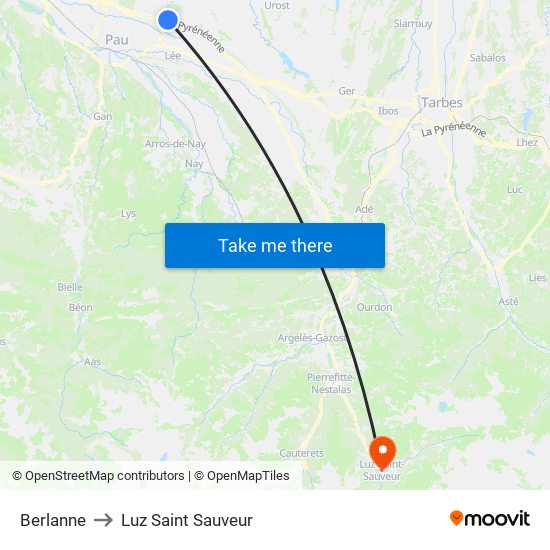 Berlanne to Luz Saint Sauveur map