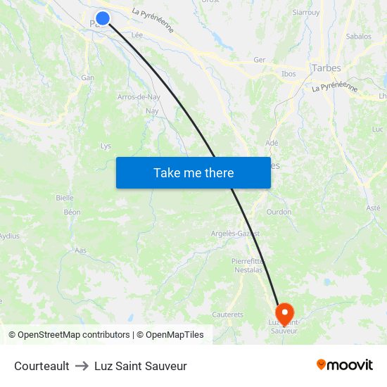 Courteault to Luz Saint Sauveur map