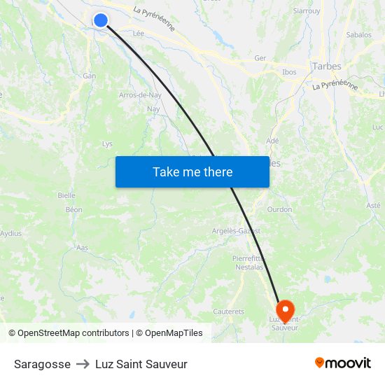 Saragosse to Luz Saint Sauveur map