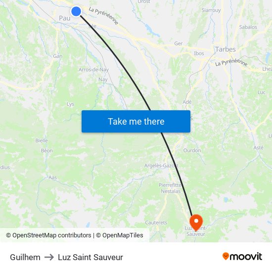 Guilhem to Luz Saint Sauveur map