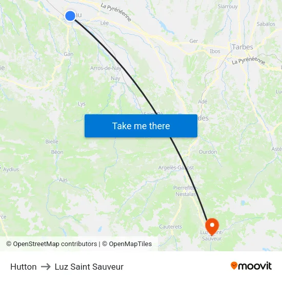 Hutton to Luz Saint Sauveur map