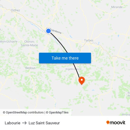 Labourie to Luz Saint Sauveur map