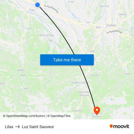 Lilas to Luz Saint Sauveur map