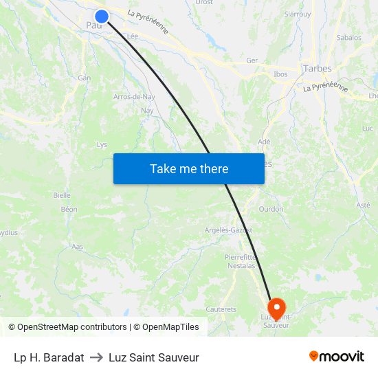 Lp H. Baradat to Luz Saint Sauveur map