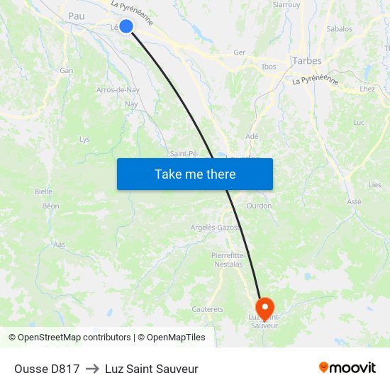 Ousse D817 to Luz Saint Sauveur map