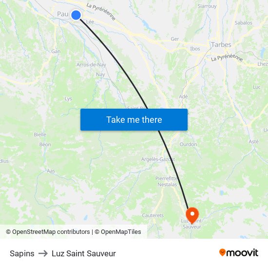 Sapins to Luz Saint Sauveur map