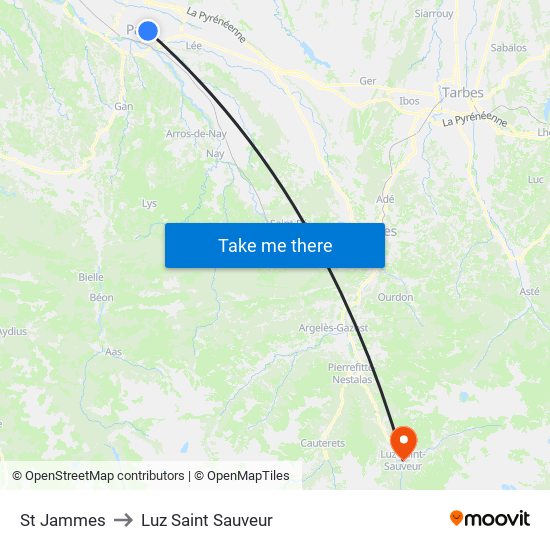 St Jammes to Luz Saint Sauveur map