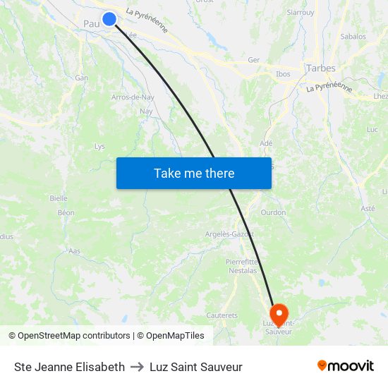 Ste Jeanne Elisabeth to Luz Saint Sauveur map