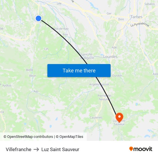 Villefranche to Luz Saint Sauveur map