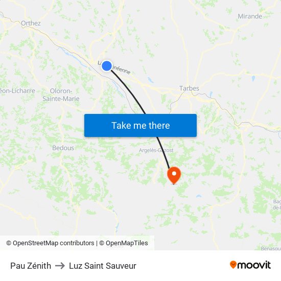 Pau Zénith to Luz Saint Sauveur map