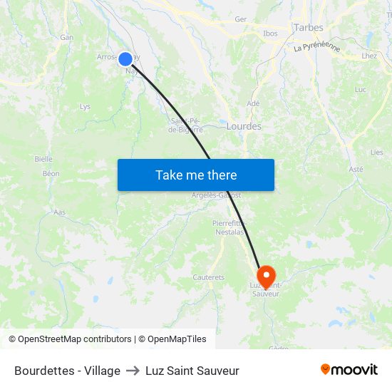 Bourdettes - Village to Luz Saint Sauveur map
