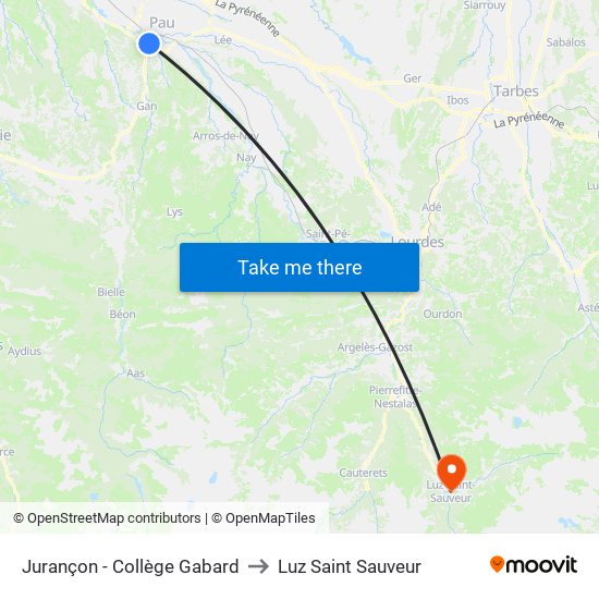 Jurançon - Collège Gabard to Luz Saint Sauveur map