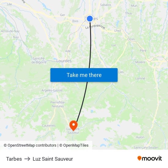 Tarbes to Luz Saint Sauveur map