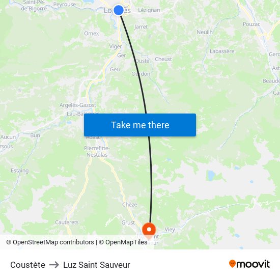 Coustète to Luz Saint Sauveur map