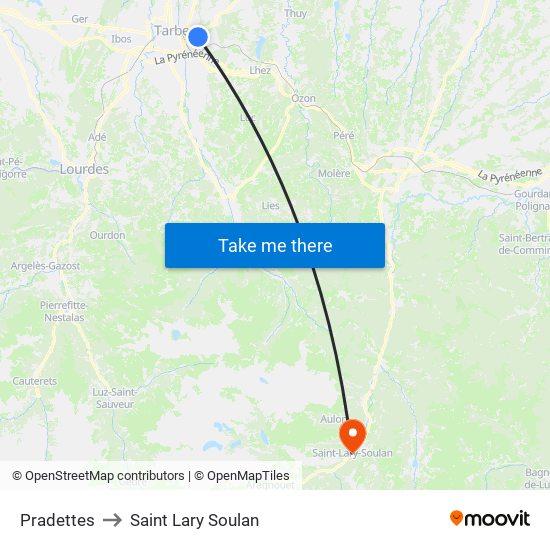 Pradettes to Saint Lary Soulan map