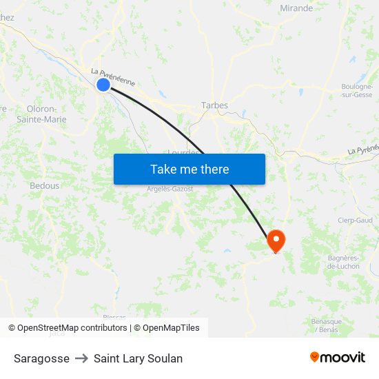 Saragosse to Saint Lary Soulan map