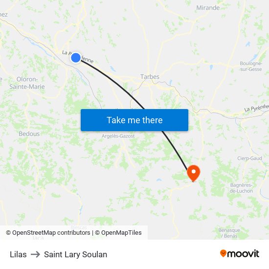 Lilas to Saint Lary Soulan map