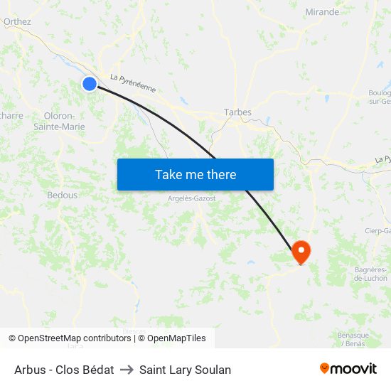 Arbus - Clos Bédat to Saint Lary Soulan map