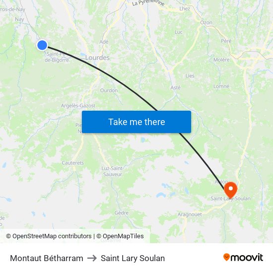 Montaut Bétharram to Saint Lary Soulan map