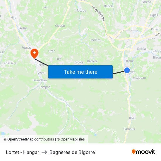Lortet - Hangar to Bagnères de Bigorre map