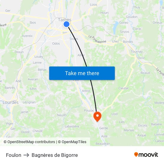 Foulon to Bagnères de Bigorre map
