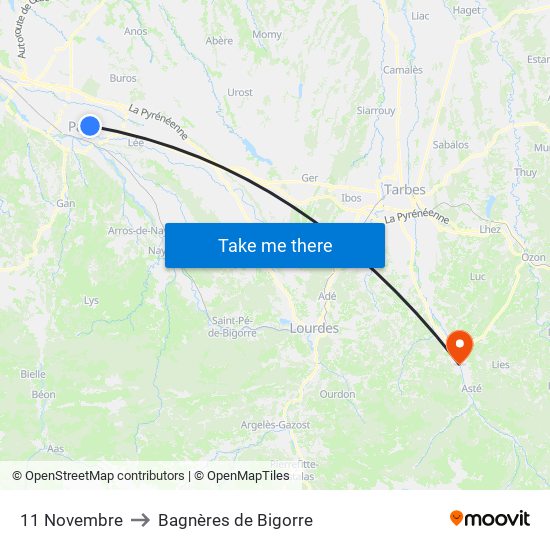 11 Novembre to Bagnères de Bigorre map