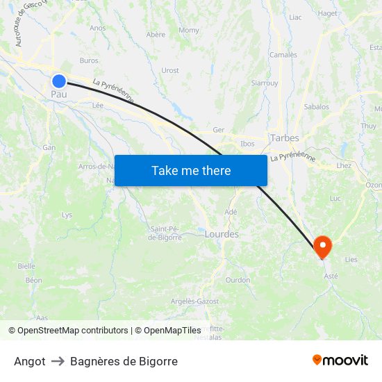 Angot to Bagnères de Bigorre map