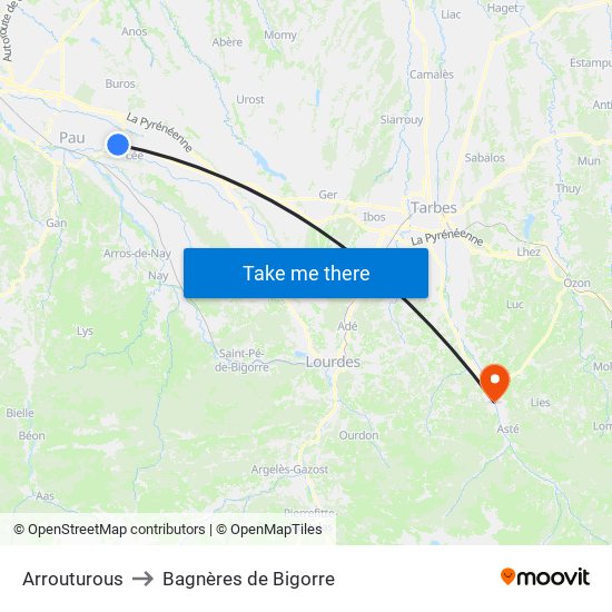 Arrouturous to Bagnères de Bigorre map