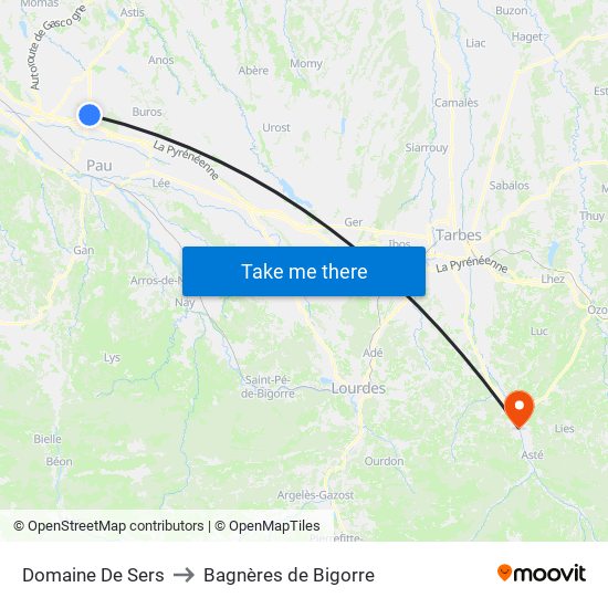 Domaine De Sers to Bagnères de Bigorre map